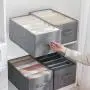 Wardrobe Clothes Organizer for Folded Clothes, Closet Organizers and Storage with Reinforced Handle Thick Fabric for Clothes, Jeans and Pants Organization, Foldable and Stackable with Built-in PP Board, 6 Grids, Grey(1PC)