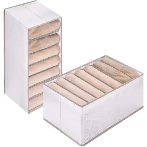 2 Pcs Wardrobe Clothes Organizer with Support Board- Foldable Mesh Closet Storage Large 7 Grids Divider Drawer Organizers Washable Compartment Storage Box for Jeans T-shirt Pants Legging (M-7Grids) 2 Pcs Wardrobe Clothes Organizer with Support Board- Foldable Mesh Closet Storage Large 7 Grids Divider Drawer Organizers Washable Compartment Storage Box for Jeans T-shirt Pants Legging (M-7Grids)