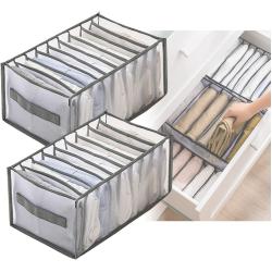 Wardrobe Clothes Organizer, 9 Grid Washable T-Shirt Drawer Organizer with Compartment Storage Box,Foldable Drawer Closet Clothing Organizer Basket for T-Shirt,Set of 2 (Grey with Handle)