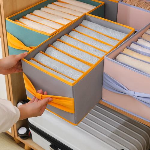 1 Pcs Wardrobe Clothes Organizer with Support Board- Foldable Mesh Closet Storage Large 12 Grids Divider Drawer Organizers Washable Compartment Box for Jeans T-shirt Pants Legging, Grey