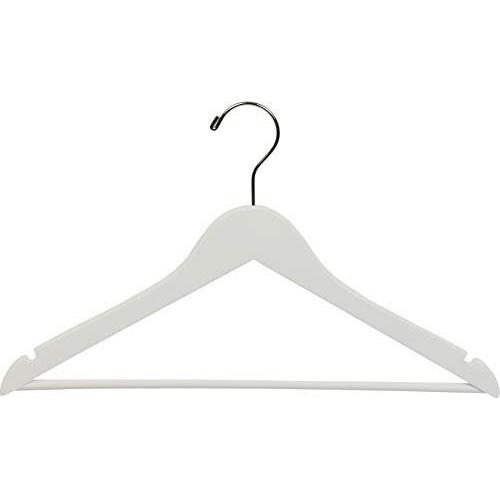 The Great American Hanger Company White Wood Suit Hanger w/Solid Wood Bar, Boxes of 100 Space Saving 17 Inch Flat Wooden Hangers w/Chrome Swivel Hook & Notches for Shirt Dress or Pants