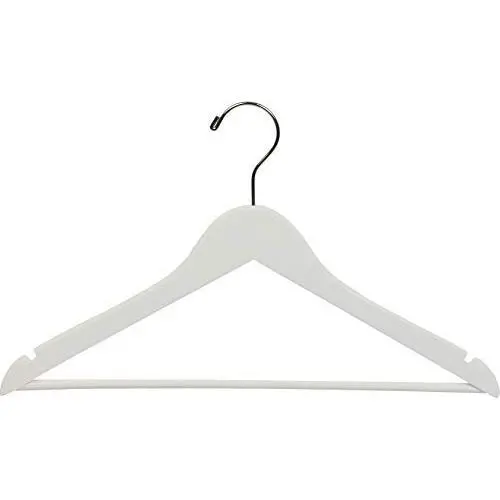 The Great American Hanger Company White Wood Suit Hanger w/Solid Wood Bar, Boxes of 100 Space Saving 17 Inch Flat Wooden Hangers w/Chrome Swivel Hook & Notches for Shirt Dress or Pants