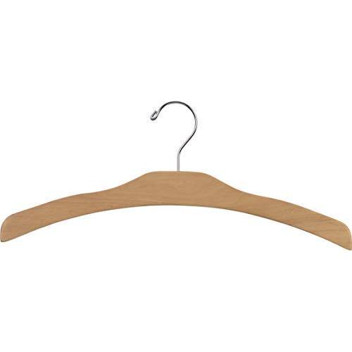 The Great American Hanger Company Arched Wooden Top Natural Finish, Low Profile 17 Inch Flat Chrome Swivel Hook & Notches for Hanging Straps (Set of 50) Clothes Hanger, Hardware