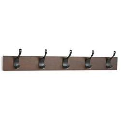 AmazonBasics Wall Mounted Coat Rack, 5 Modern Hooks, Set of 2, Walnut