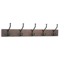 AmazonBasics Wall Mounted Coat Rack, 5 Standard Hooks, Set of 2, Walnut