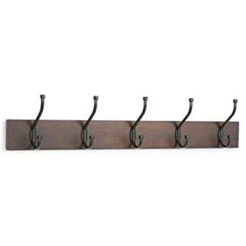 AmazonBasics Wall Mounted Coat Rack, 5 Standard Hooks, Set of 2, Walnut