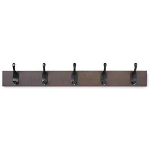 AmazonBasics Wall Mounted Coat Rack, 5 Modern Hooks, Espresso