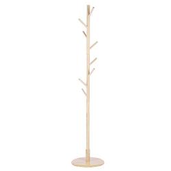 Fdit Assembled Wooden Coat Hat Stand Tree Jacket Cloth Vertical Hanger Rack 8 Hooks ((Wooden Color))