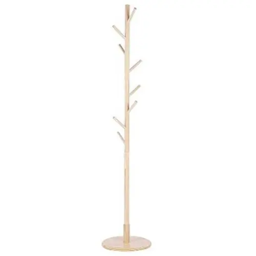 Jeffergrill Assembled Wooden Coat Hat Stand Tree Jacket Cloth Vertical Hanger Rack 8 Hooks(Brown)