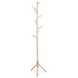 23H Wooden Coat Rack, 8 Hooks- Easy Assembly Stable Coat Tree with Triangular Bracket Base Adjustable Height Hat Hanger Holder Bedroom Living Room for Clothes,Purse,Scarves,Handbags,Umbrella