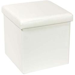 B FSOBEIIALEO Storage Ottoman, Faux Leather Ottomans Cube Footrest Foot Stool Folding Toy Box, White 15.7&quotx15.7&quotx15.7"