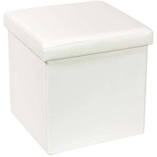 B FSOBEIIALEO Storage Ottoman, Faux Leather Ottomans Cube Footrest Foot Stool Folding Toy Box, White 15.7&quotx15.7&quotx15.7"