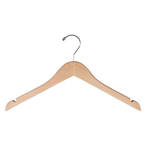 NAHANCO 81-17CH 17" Flat Wood Hanger with Notches, Chrome Hook, Natural (Pack of 100)