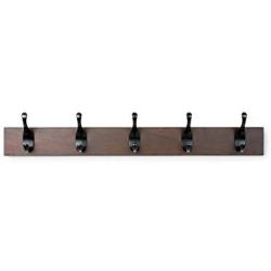 AmazonBasics Wall Mounted Coat Rack, 5 Modern Hooks, Set of 2, Walnut