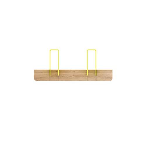 Designer Coat Rack, 4 Hooks Wall Mounted Hanger - Solid Premium Oak Wood, Unique Design by Universo Positivo, The Merlin Model (Yellow, Small 11/2/4.3")