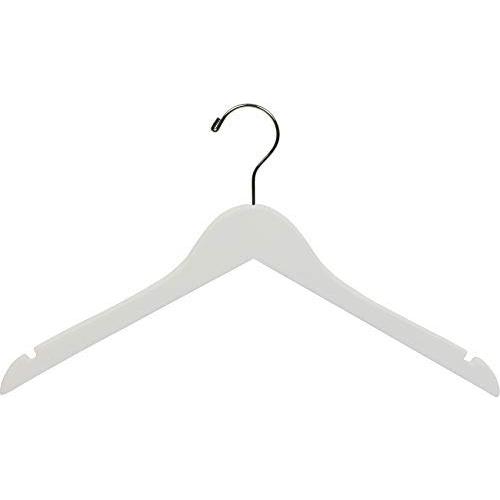 The Great American Hanger Company White Wood Top Hanger, Boxes of 100 Space Saving 17 Inch Flat Wooden Hangers w/Chrome Swivel Hook & Notches for Shirt Jacket or Dress