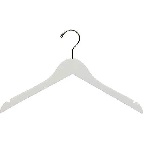 The Great American Hanger Company White Wood Top Hanger, Boxes of 100 Space Saving 17 Inch Flat Wooden Hangers w/Chrome Swivel Hook & Notches for Shirt Jacket or Dress