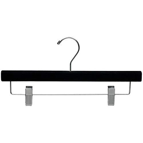 The Great American Hanger Company Black Velvet Pant Hanger w/Adjustable Cushion Clips, Boxes of 25 Flat Wood Bottom Hangers w/Chrome Swivel Hook for Jeans Slacks or Skirt