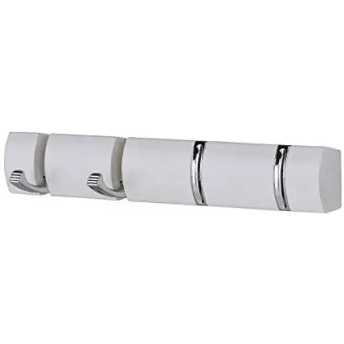 Kings Brand Wall Mounted 4 Folding Flip Hooks, Clothes Hanger Coat and Hat Rack, White