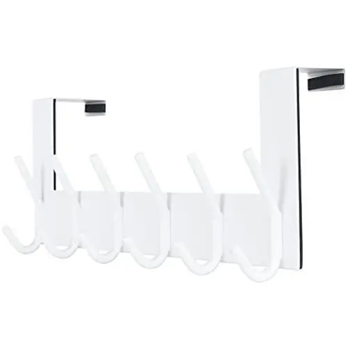 SKOLOO Over The Door Hook Hanger- 6 Hooks, Stainless Steel Door Hook, Over Door Rack for Hanging Coats Clothes Hats Robes, White SKOLOO Over The Door Hook Hanger- 6 Hooks, Stainless Steel Door Hook, Over Door Rack for Hanging Coats Clothes Hats Robes, White