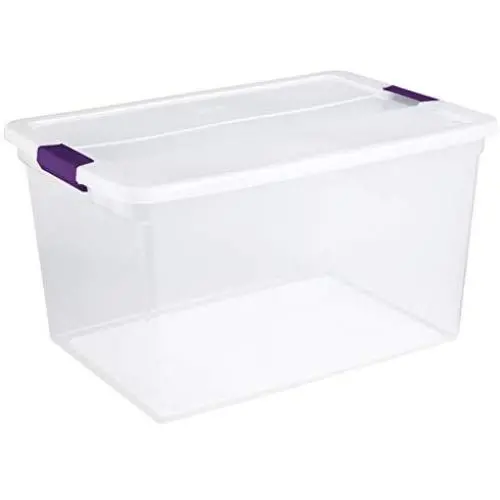 Sterilite 17571706 66 Quart/62 Liter ClearView Latch Box, Clear Lid & Base w/ Sweet Plum Latches, 6-Pack Sterilite 17571706 66 Quart/62 Liter ClearView Latch Box, Clear Lid & Base w/ Sweet Plum Latches, 6-Pack