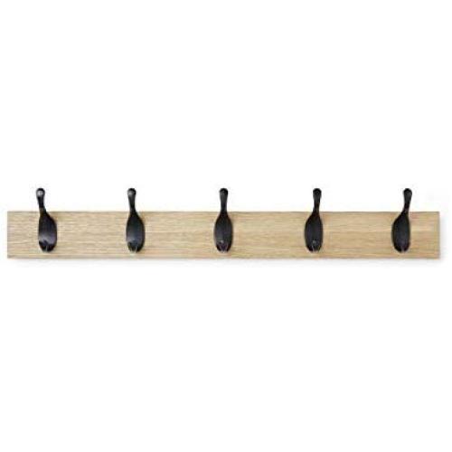 AmazonBasics Wall Mounted Coat Rack, 5 Modern Hooks, Natural