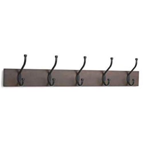 AmazonBasics Wall Mounted Standard Coat Rack, 5 Hooks, Set of 2, Espresso