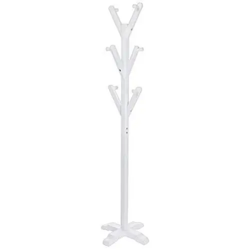 Shotbow Coat Rack Hat Stand Free Standing Display Rack, Solid Wood Hanger Bedroom Clothes Rack Hanging for Clothes Hats and Scarves, Elegant Design for Home or Office Hall and Entryway (White)
