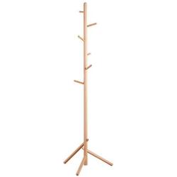 Coat Rack Free Standing with 6 Hooks, Wooden Modern Multifunction Home Decorative Coat Hanger, Bedroom Living Room Storage Shelf, Coat Hooks for Hanging Clothes Jacket Handbag