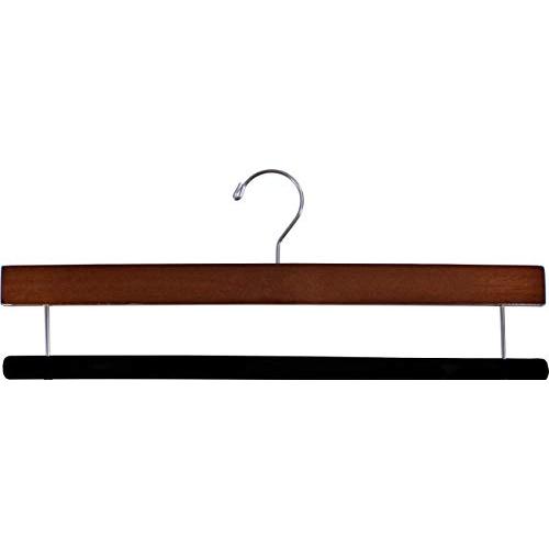 The Great American Hanger Company Walnut Finished Wooden Pants Hanger with Flocked Velvet Bar, (Box of 10) Extra Long 16 Inch Big Wood Bottoms Hangers