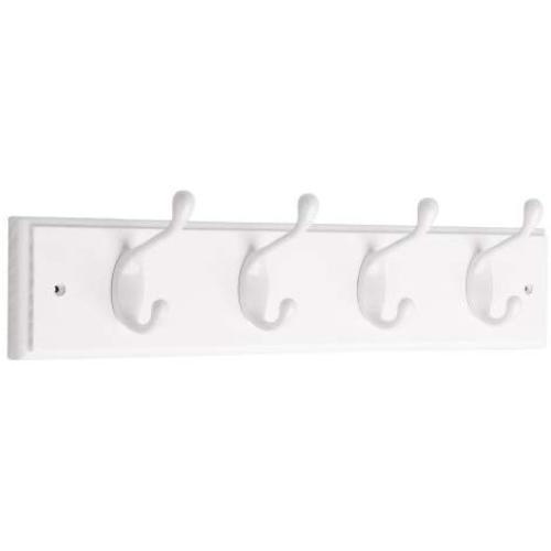 Liberty Hardware 129847 18-Inch Coat and Hat Rail/Rack with 4 Heavy Duty Hooks, White and White