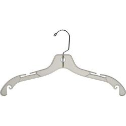 Sturdy Clear Plastic Top Hanger,  Boxes of 100 Durable Space Saving Hangers w/ 360 degree Chrome Swivel Hook and Notches for Shirt or Dress by The Great American Hanger Company