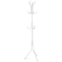 INTEY Standing Coat Rack 11 Hooks Hanger Holder Hooks for Dress Jacket Hat and Umbrella Tree Stand Base Metal, White