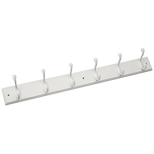 27-Inch 6 Heavy Duty Coat and Hat Hook Rail/Rack, White and White