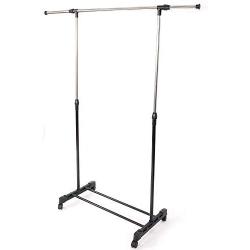 AOOLIVE Adjustable Rolling Clothes Rack Single-Bar Rail Hanging Garment Hanger Wheeled