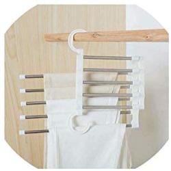 Rose-House clothes hangers ABS Stainless Steel Cloth Storage Rack Multifunction Dual Hooks 5 Ways Pants Trousers Hanger Rack Black Save Space,White