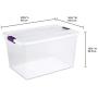 Sterilite 17571706 66 Quart/62 Liter ClearView Latch Box, Clear Lid & Base w/ Sweet Plum Latches, 6-Pack