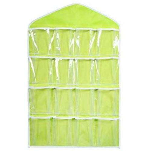 Yiwanjia??? ???? Closet Hanging Organizer with Pockets 16-Pocket Wall Organizers Storage Bags Polyester Cloth with Hanger for Bra Underwear Briefs Socks (Green ?????????)
