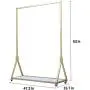 FURVOKIA Modern Simple Heavy Duty Metal Rolling Garment Rack with Wheel,Retail Display Clothing Rack,Wrought Iron Single Rod Floor-Standing Hangers Clothes Shelves (Gold Square Tube with Wood, 47.2 L)
