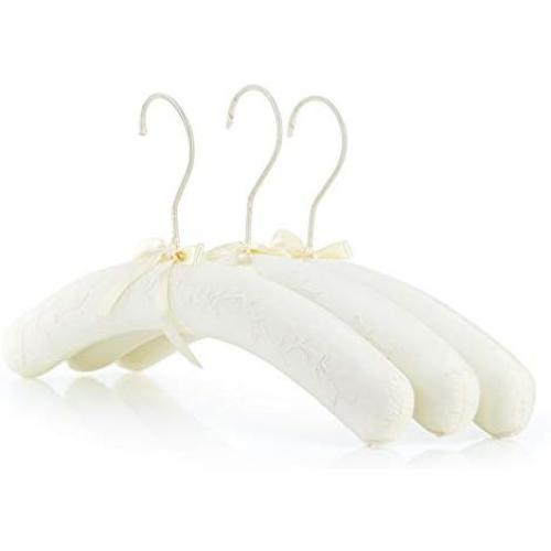 HANGERWORLD 3 Cream 15.7inch Cotton Padded Cushioned Top Garment Coat Hangers with Embroidered Floral Detail HANGERWORLD 3 Cream 15.7inch Cotton Padded Cushioned Top Garment Coat Hangers with Embroidered Floral Detail