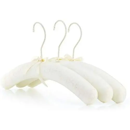 HANGERWORLD 3 Cream 15.7inch Cotton Padded Cushioned Top Garment Coat Hangers with Embroidered Floral Detail