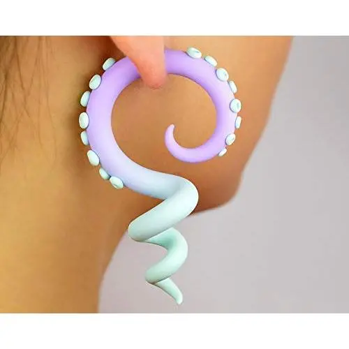 Yami Kawaii Plug Gauge Tentacle Earrings Pastel Goth Anime Girl Accessories Menhera Fairy Kei Ear Tunnels Cute Harajuku Ear Tapers Octopy Hangers Decoden Tokyo Japan Street Fashion Ear Stretchers
