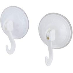 uxcell Plastic Bathroom Washroom Towel Clothes Hanger Suction Cup Hook 7cm Dia 2pcs White