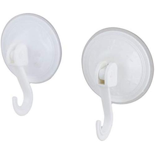 uxcell Plastic Bathroom Washroom Towel Clothes Hanger Suction Cup Hook 7cm Dia 2pcs White