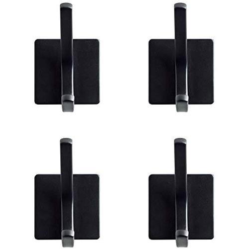 YISMAN Towel Hook/Adhesive Hooks - SUS 304 Stainless Steel 3M Self Adhesive Wall Mount Coat Robe Hooks Towel/Clothes Hanger for Bathroom Kitchen Black 4-Pack