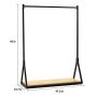 FURVOKIA Modern Simple Heavy Duty Metal Rolling Garment Rack,Retail Display Clothing Rack,Wrought Iron Single Rod Floor-Standing Hangers Clothes Shelves (Black Square Tube with Wood, 47.2 L)