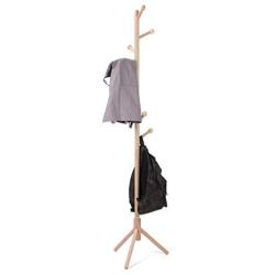 23H Wooden Coat Rack, 8 Hooks- Easy Assembly Stable Coat Tree with Triangular Bracket Base Adjustable Height Hat Hanger Holder Bedroom Living Room for Clothes,Purse,Scarves,Handbags,Umbrella