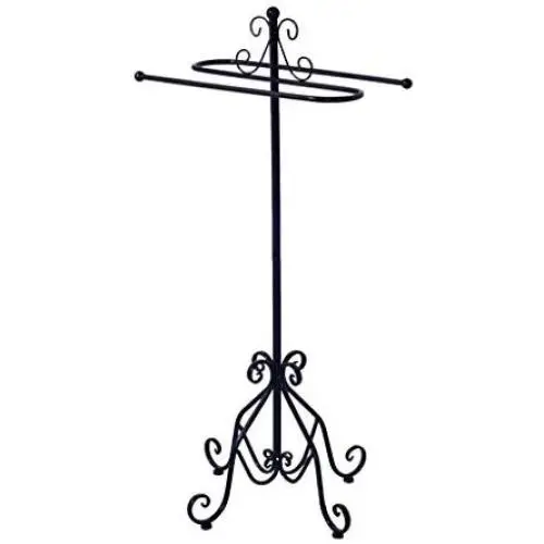 Free-Standing Metal Coat Rack, Towel Rack Holder, Hand Bath Towel Stand, Bathroom Bedroom Clothes Hanger, Heavy Duty Base, 33×33×98cm (Color : Black)