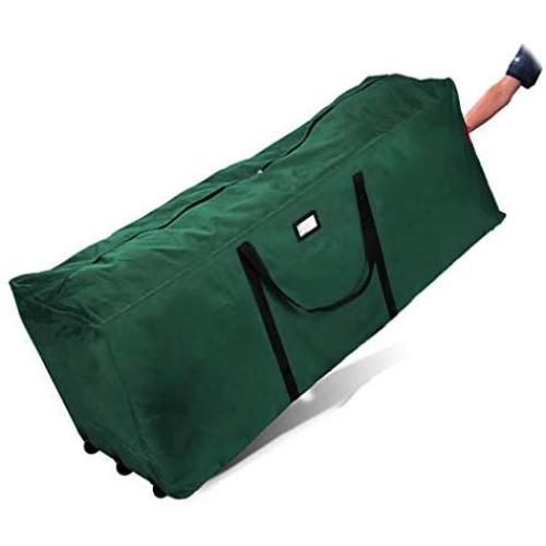 Primode Rolling Tree Storage Bag, Fits Up to 9 ft. Disassembled Holiday Tree, 25" Height X 20" Wide X 60" Long, Extra Large Heavy Duty Storage Container with Wheels and Handles (Green)