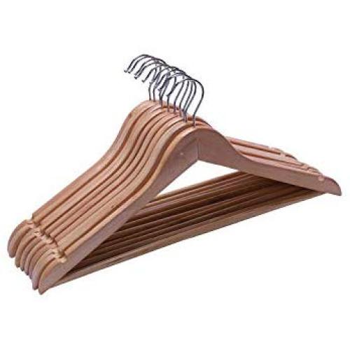 High-tech type 10 Pieces Solid and Rotating Metal Hook Wooden Hangers with Notches Non Slip Metal Hook for Clothes